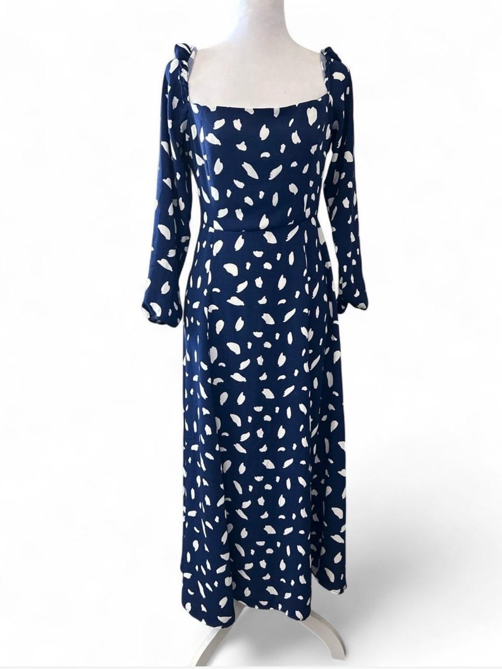 Blue/White Splatter Squareneck Midi Dress